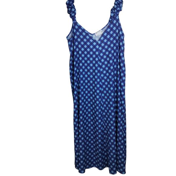 4682) Asos Design Blue Check Puff Sleeve Trapeze Maxi Dress Size 8 - Picture 3 of 9